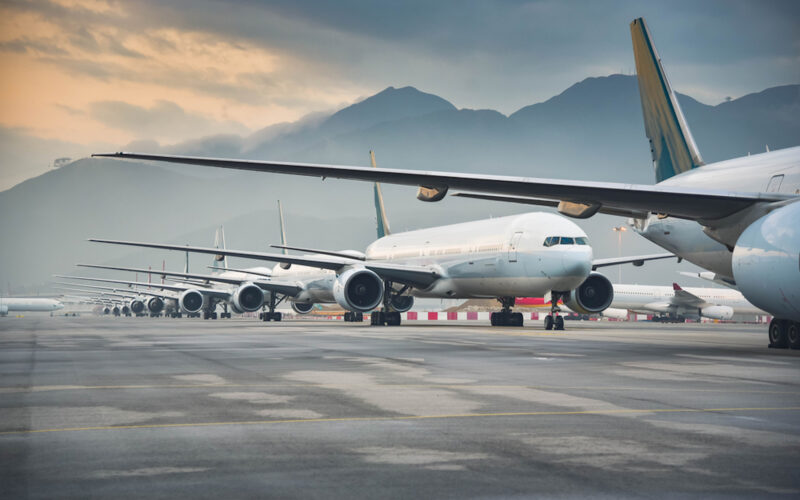 Due,To,Coronavirus,Covid-19,Airline,Fleet,Parked,At,The,Airport
